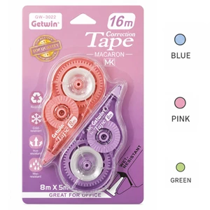 Getwin Macaron Correction Tape Set 16M x 5MM – Instant Dry White Correction Tape, Smooth Application, Transparent Body, 2-Pack School & Office Supplies (GW-3022)